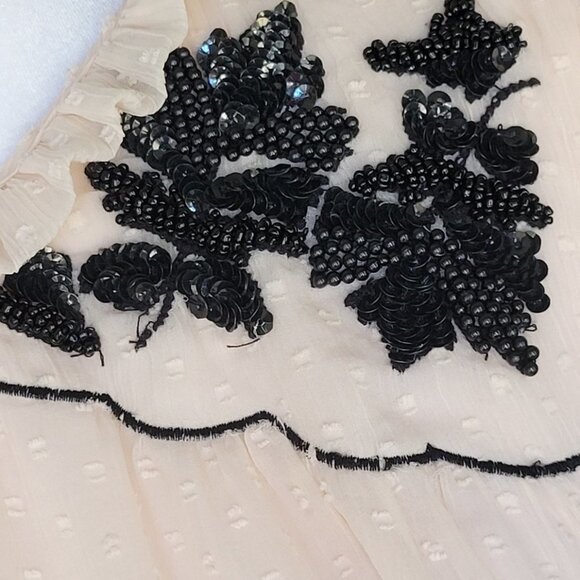 𝅺ZARA Swiss‎ Dot Sheer Sleeved Beaded Neckline Blouse Light Pink Medium - Picture 9 of 11